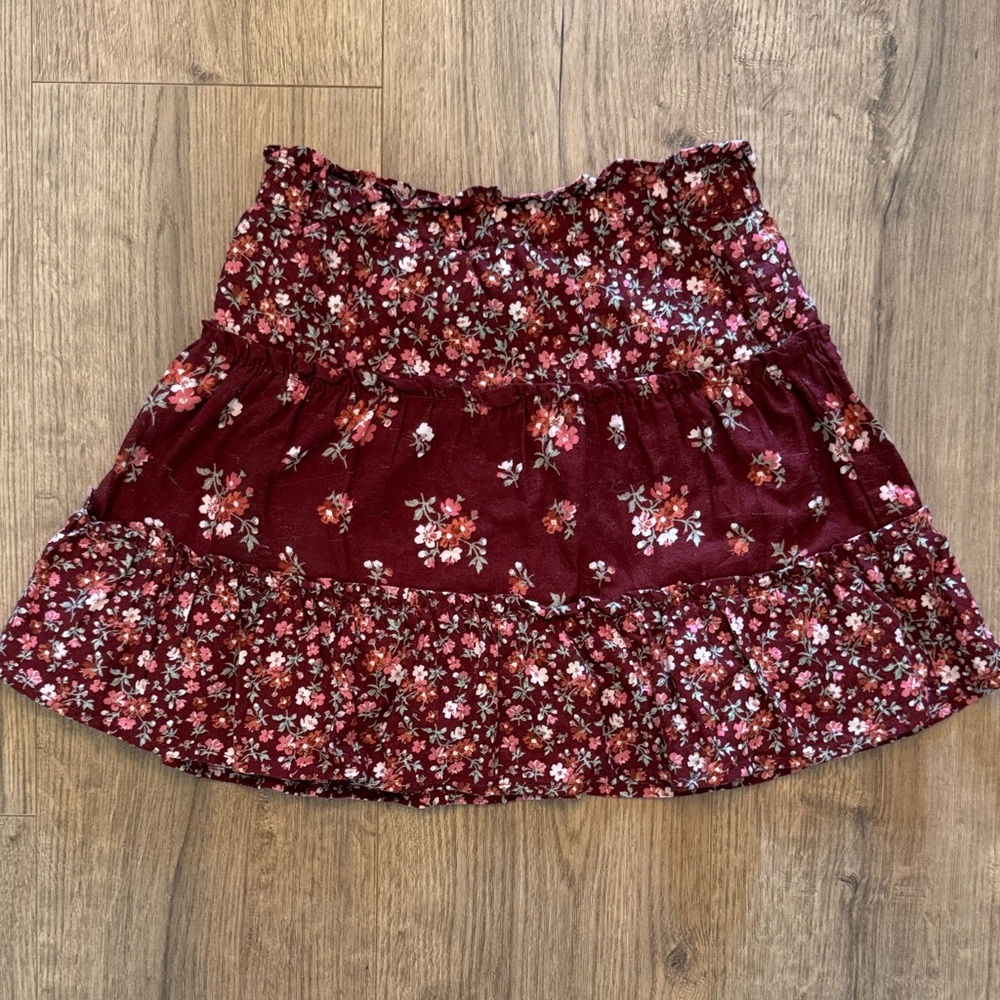 Girls Floral Burgundy Skirt